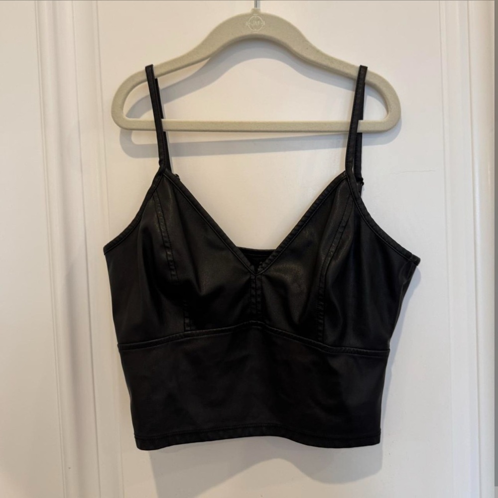 AQUA Nordstrom Black Leather Going Out Crop Top